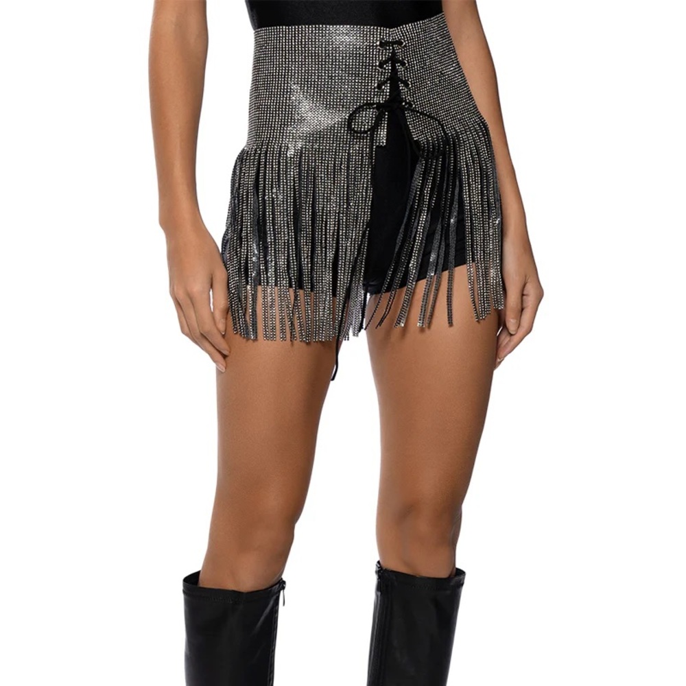 Silver Rhinestone Corset Skirt Statement Belt